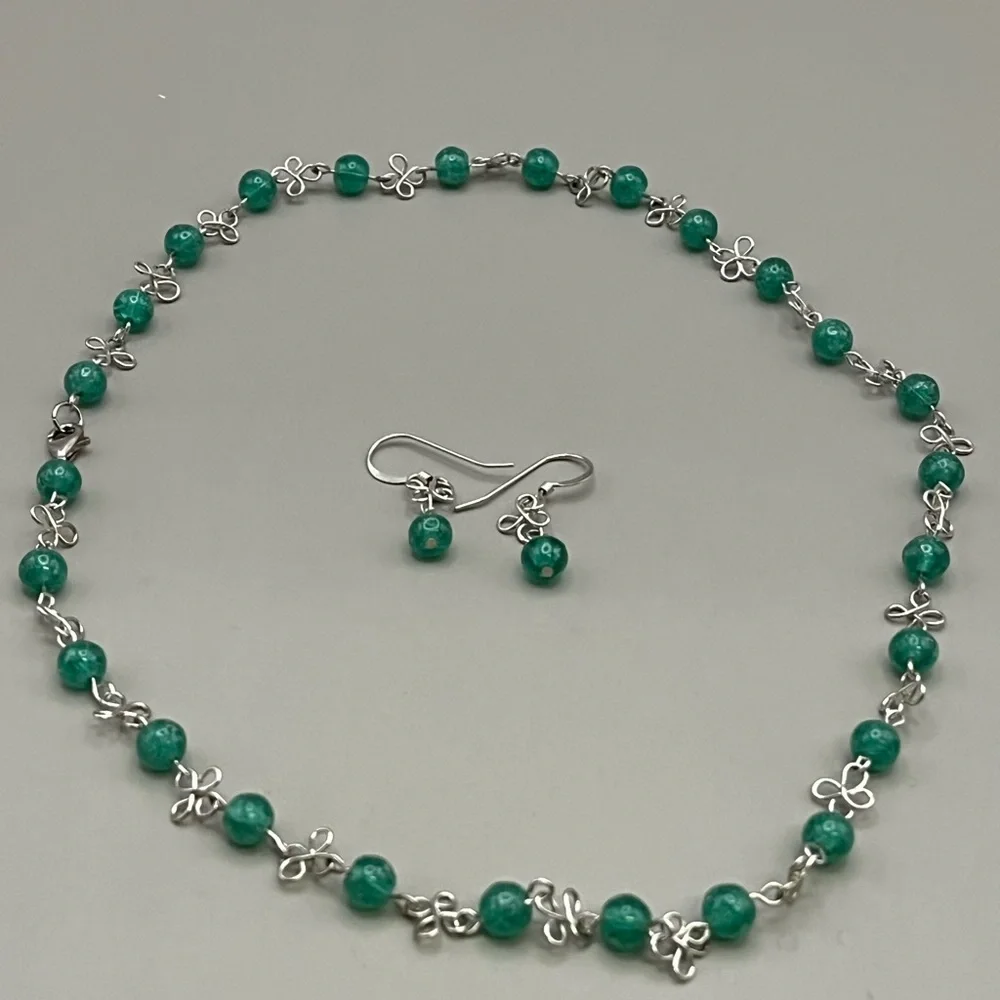 Elegant Green Beaded Sterling Silver Artisan Necklace